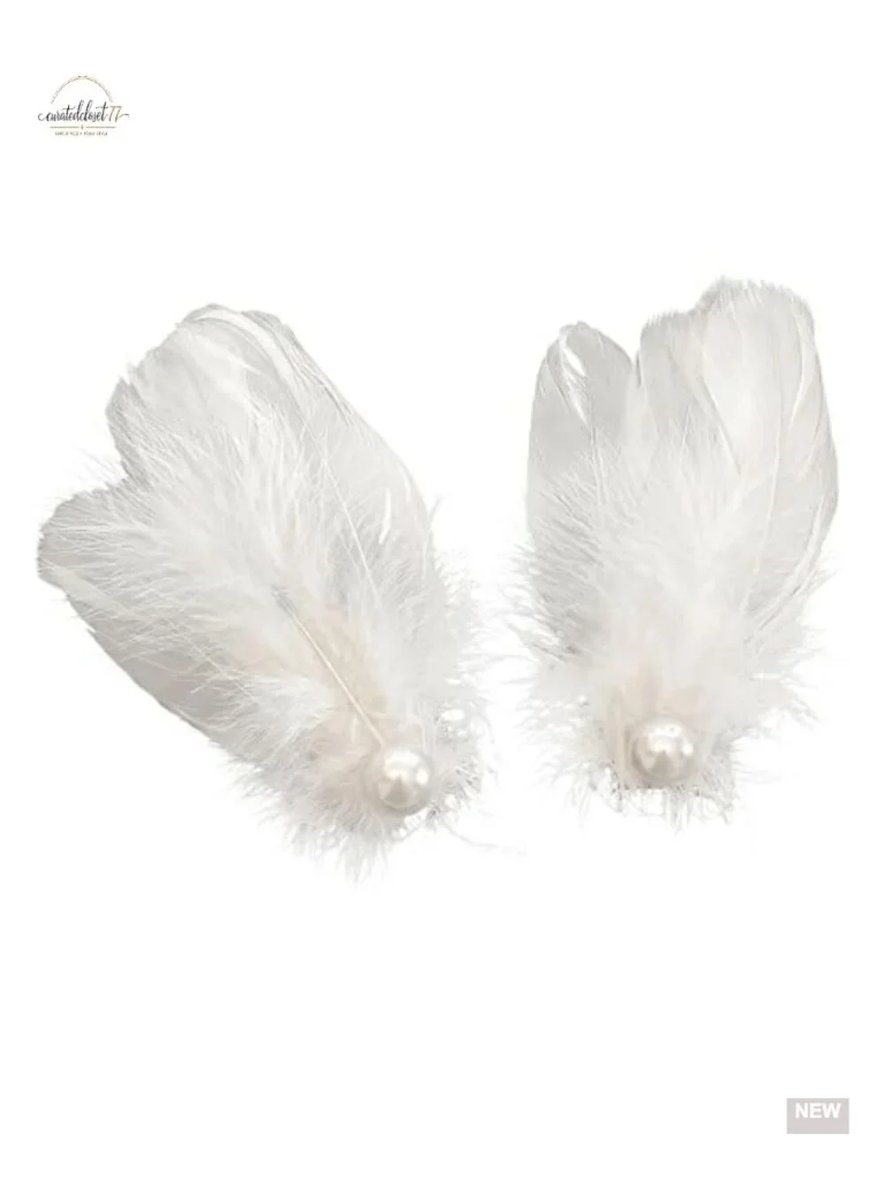 White Feather Hair Clips - Ballet Hair Accessories with Faux Pearl Barrettes,